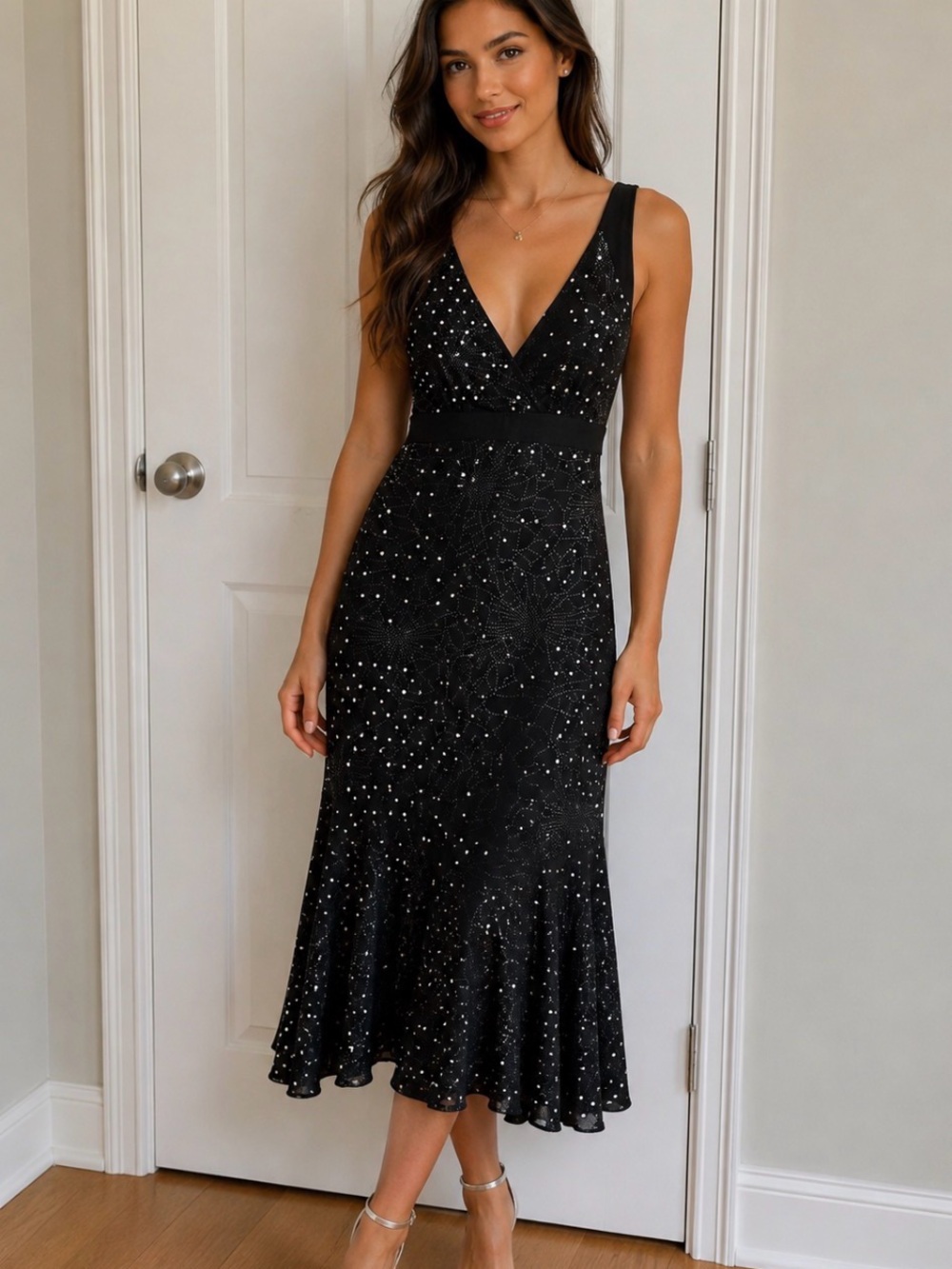 Pre-Owned In Great Condition Black Sequin Dress